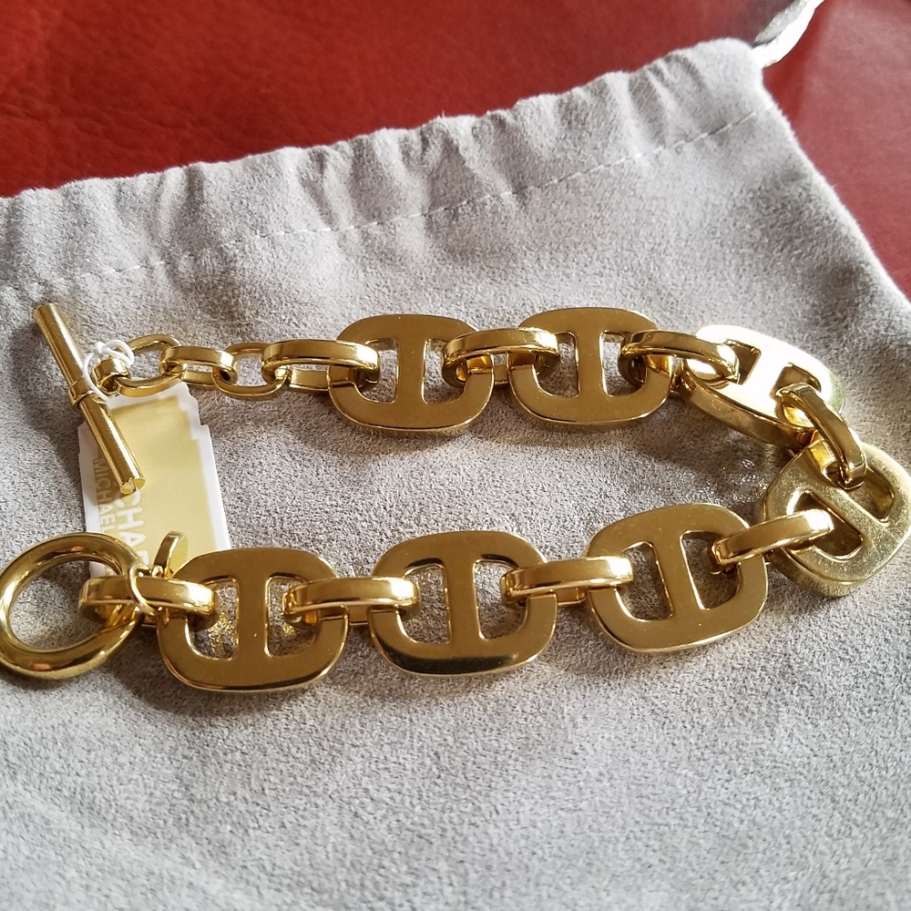 Michael Kors Heritage Maritime Chain Link Toggle Bracelet Gold Tone Heavy NWT - Picture 10 of 15